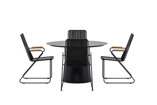Lanzo Table - Black with 4 Bois Chair - Black