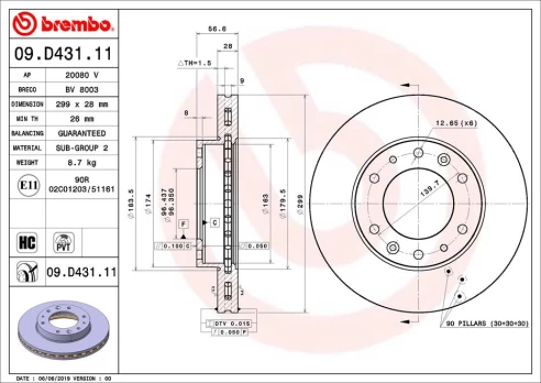 Stabdžių diskas BREMBO 09.D431.11