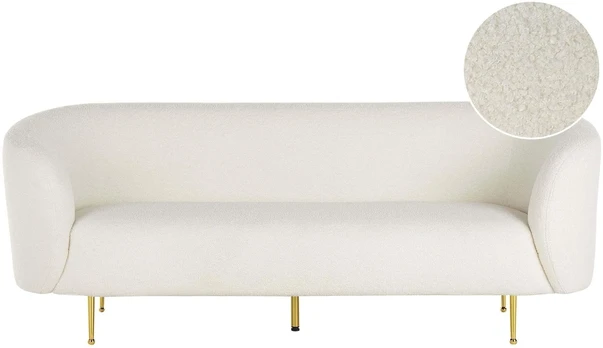 Beliani 3 vietų sofa LOEN, balta, bouclé audinys