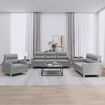 Sofa Sofos komplektas su pagalvėlėmis, 3 dalių, pilkas, audinys