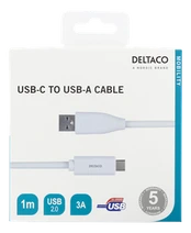 USB-C į USB-A kabelį, 1 m, 3A, USB 2.0, baltas DELTACO / USBC-1009M