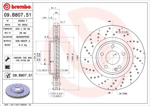 Stabdžių diskas BREMBO 09.B807.51