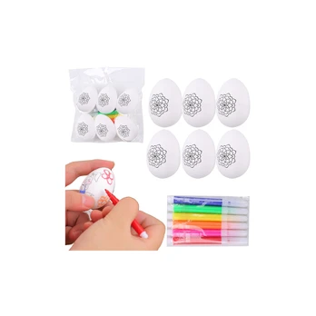 Lean Toys Easter Styrofoam Eggs For Painting Markers Flower Pattern B 6pcs