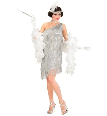 „FLAPPER“ (suknelė, kaklo papuošalas, galvos juosta su plunksna)