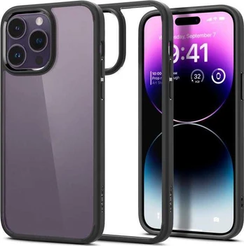 Dėklas Spigen Crystal Hybrid, matte juodas - iPhone 14 Pro Max
