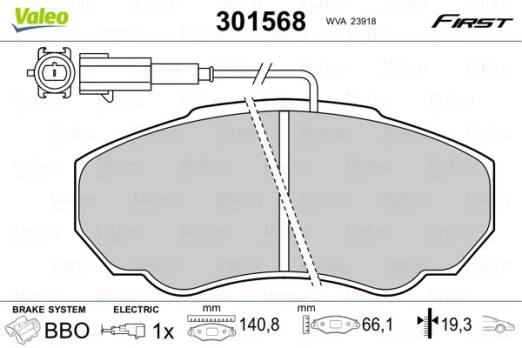 Stabdžių trinkelių rinkinys, diskinis stabdys VALEO 301568