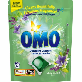 Universalios skalbimo kapsulės OMO WHITE ORCHID & MINT, 42 vnt.