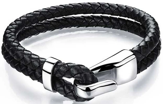 Troli Juodas leather bracelet with steel hook Swater