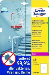 Avery Zweckform Avery L8011-10, Transparent, A4, Polyester, Permanent, Rectangle, 70 g/m²