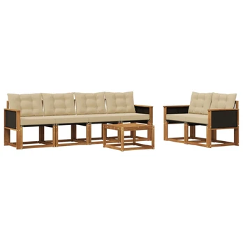 Lauko sofos komplektas su pagalve 7 pcs Natūralus ir bežinis