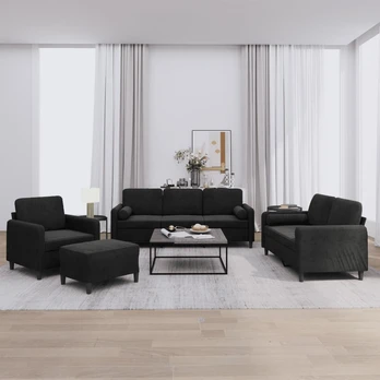 Sofa Sofos komplektas su pagalvėmis, 4 dalių, juodas, aksomas