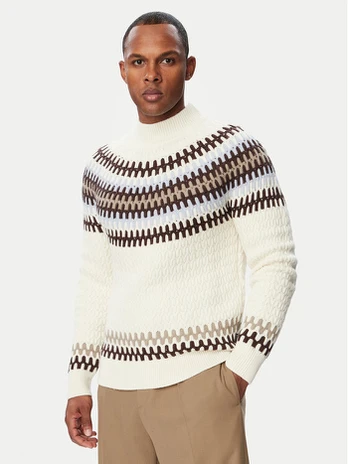 BOSS Megztinis 50570654 Kreminė Regular Fit