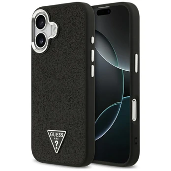 Dėklas Guess Glitter Triangle Logo MagSafe Case for iPhone 17 - Juodas
