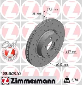 Stabdžių diskas ZIMMERMANN 400.3620.52