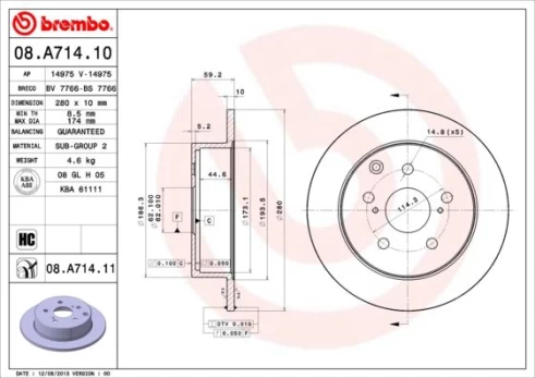 Stabdžių diskas BREMBO 08.A714.11