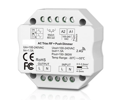 Apšvietimo valdymo sistemos radiobanginis imtuvas, AC PUSH-DIM, TRIAC