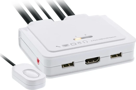 Przełącznik InLine® KVM Switch, 2-port, USB-C + HDMI to HDMI, 4K, with audio, integrated cable