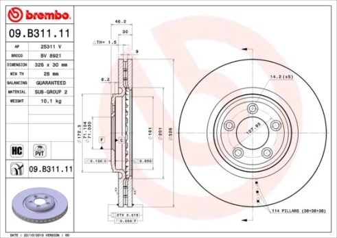 Stabdžių diskas BREMBO 09.B311.11
