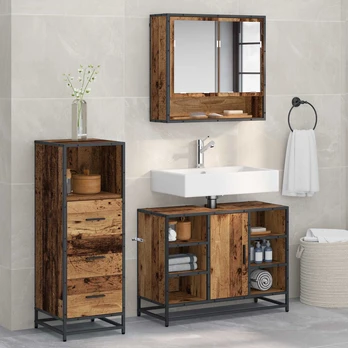 Vonios baldų rinkinys 3 pcs Sena mediena 80 x 33 x 60 cm