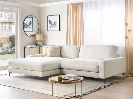 Beliani Trivietė kampinė sofa MALOY, šenilas, balta, dešininė