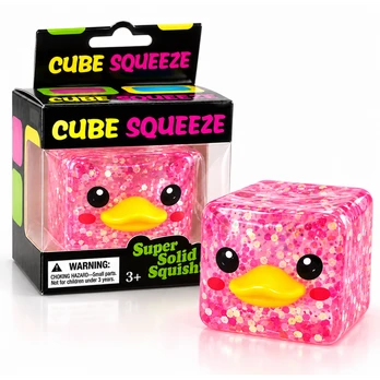 Cube sqeeze – antisresinis squishy žaislas ančiukas, rožinis