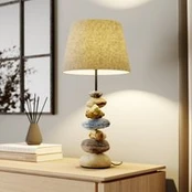 Stalinė lempa "Vera", medžiaginis gaubtas ir akmens dekoras, 55 cm
