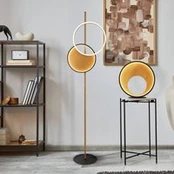 LED grindų lempa "Curio", medžio išvaizdos