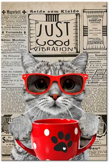 Artgeist Paveikslas - Cat With Coffee (1 Part) Vertical