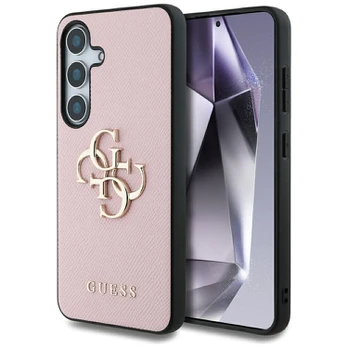 Dėklas Guess Grained Big 4G Logo Small Classic Logo do Samsung Galaxy S25+ rožinis