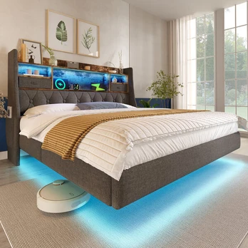 Dvigulė lova 140x200, LED apšvietimas, USB-C, pilka