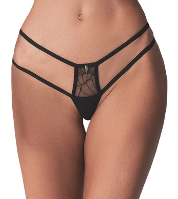 Obsessive Arrowel Black Lace Thong S/M - Double Strap Design