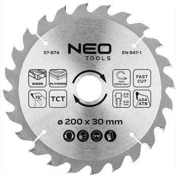 Neo Tools Diskinio pjovimo diskas, Widia, 200 x 30 mm, 24 dantukai