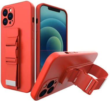 Hurtel Silikoninis dėklas su virvele iPhone 12 mini – raudonas