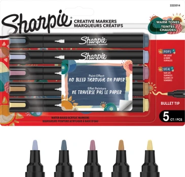 Sharpie - Creative Acrylic 5‑Blister - Warm Tones - Bullet Tip (2223314)