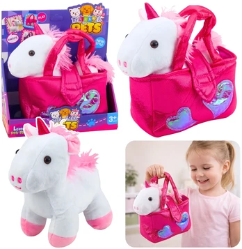 Pliušinis vienaragis rankinėje, 25 cm
