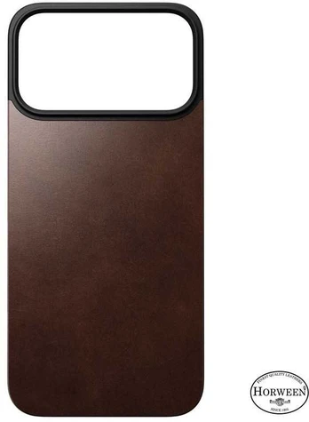 Dėklas Nomad Magnetic Leather Back, rustic ruda (Horween), Magsafe - iPhone 17 Pro Max