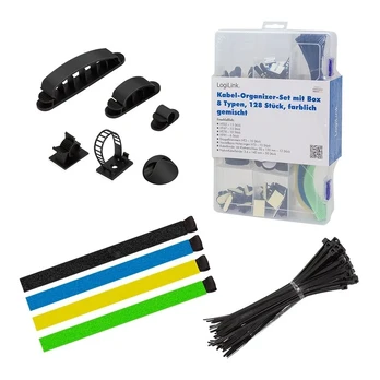 LogiLink Cable organizer set in a box, 8 items, 128 pcs., mixed color
