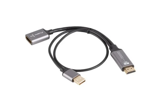 ADAPTER HDMI(M)->DISPLAYPORT(F) 4K NA KABLU 20CM Sidabrinis LANBERG