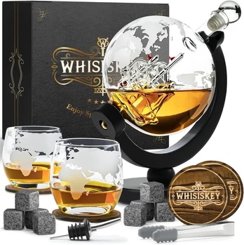 Whisiskey viskio grafinas gaublio formos 900 ml su 2 stiklinėmis Explorer2
