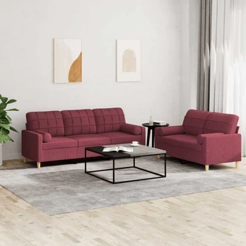Sofa Sofos komplektas su pagalvėmis, 2 dalių, vyno, audinys