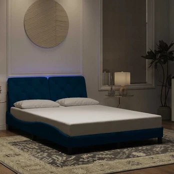 Lovos rėmas su LED, mėlynos spalvos, 140x190cm, aksomas