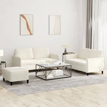 Sofa Sofos komplektas, 3 dalių, kreminės spalvos, aksomas
