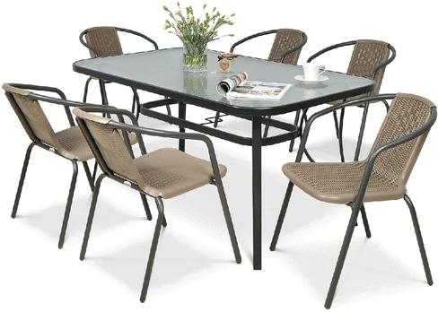 Lauko baldų komplektas SIMPLE 150 cm, 6+1, Cappuccino