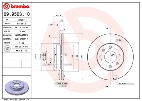 Stabdžių diskas BREMBO 09.9503.10
