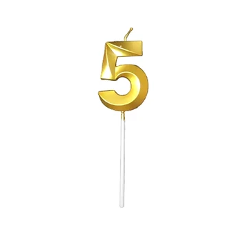 Auksinė žvakutė tortui, skaičius "5"