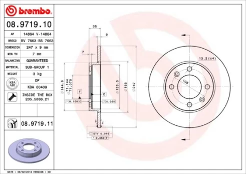 Stabdžių diskas BREMBO 08.9719.11