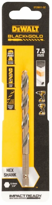 Grąžtas metalui HEX 1/4, 7,5 mm, DeWALT