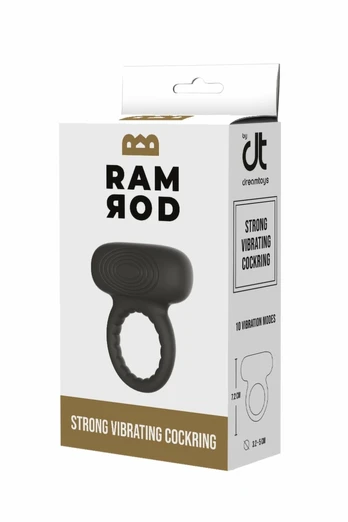 Dream Toys Ramrod Strong Vibrating Ring Black, 10 Modes, Rechargeable