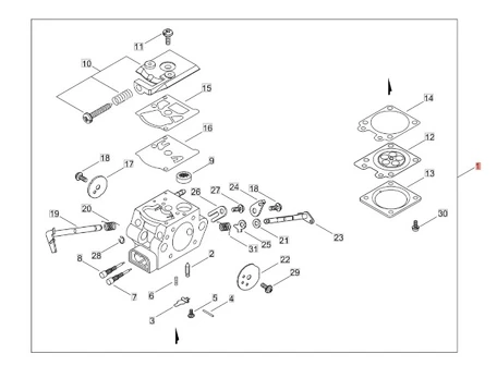 Carburetor, diaphragm CS-3410, 335S, Echo