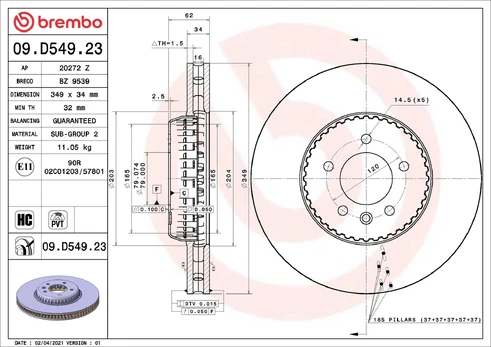 BREMBO 09.D549.23 Brake Disc